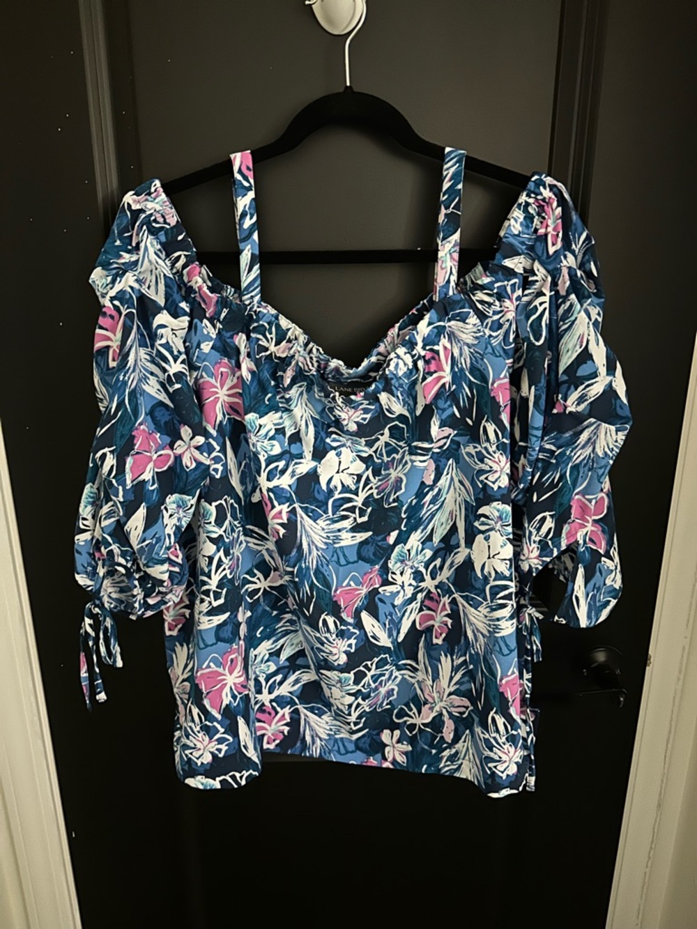 Lane Bryant Blue Floral Cold-Shoulder Top